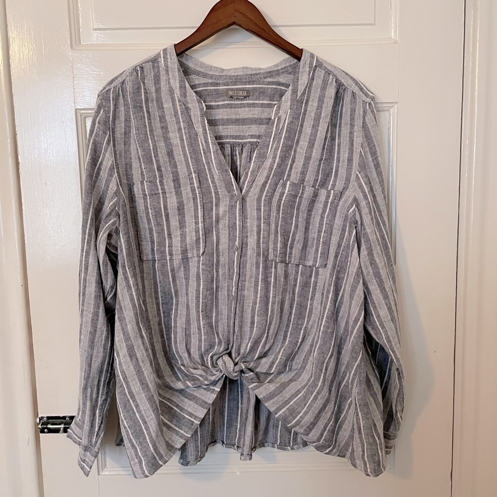 Womens Falls Creek Front Tie Stripped Button Up